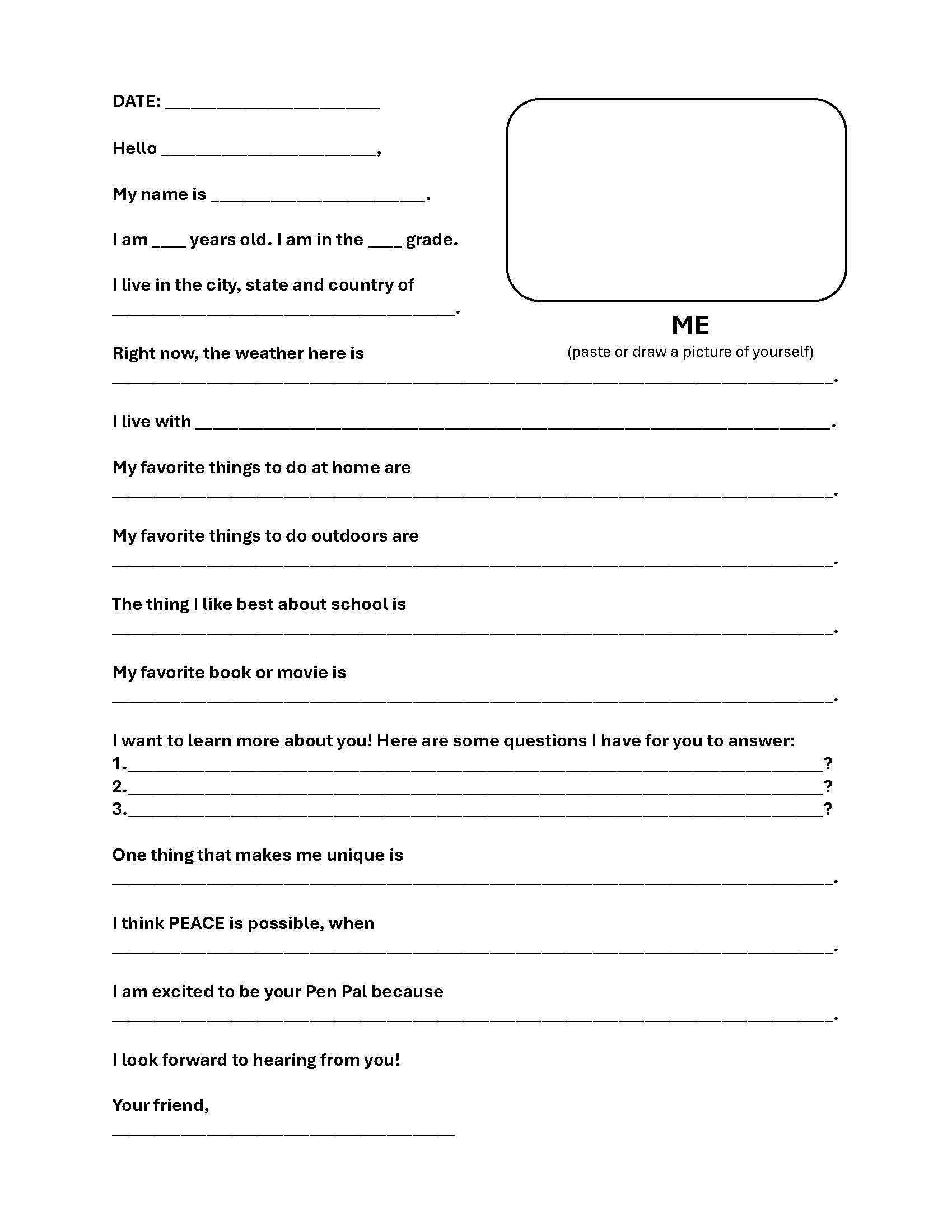 peaceful pen pals project